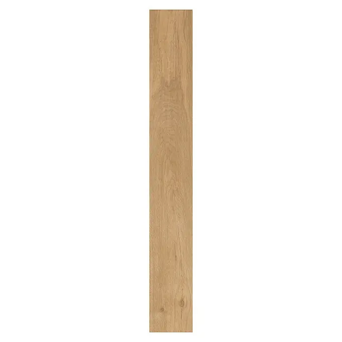 Classen Vinylbodenmuster GreenVinyl Traubeneiche gehobelt - 300 x 173 x 4 mm, Landhausdiele - Detailaufnahme einer einzelnen hellbraunen Holzdiele mit einer deutlichen Maserung, ideal für Bodenbeläge oder Wandverkleidungen.