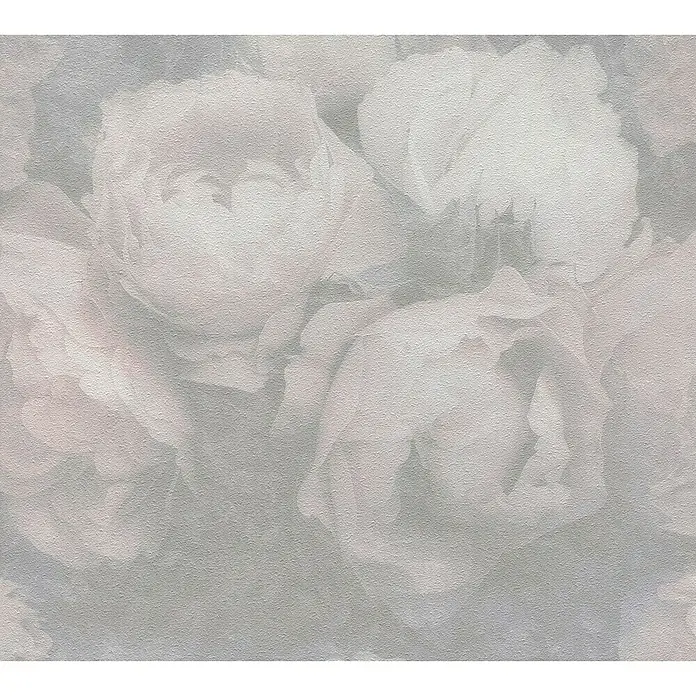 A.S. Création New Walls Vliestapete Rose - Weiß/Rosé, Floral, 10,05 x 0,53 m - Zartes Rosenmuster in sanften Grau- und Rosatönen, ideal für elegante und ruhige Raumgestaltung.