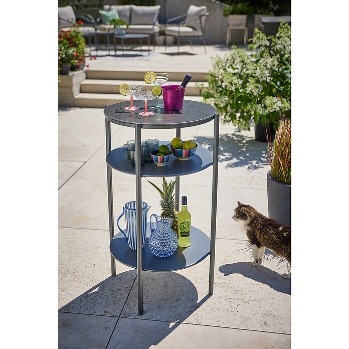 Sunfun Solo Mesa auxiliar de jardín redonda (Ø x Al: 65 x 108 cm, Acero, Gris) | BAUHAUS