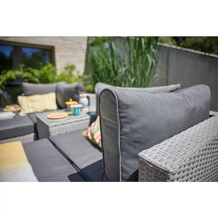 Loungemöbel-Set - 5 -tlg., Aluminium, Polyrattan, Anthrazit - Graue Outdoor-Lounge-Garnitur mit bequemen Polstern und einem kleinen Tisch im Garten, ideal zum Entspannen im Freien.