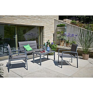 Gartenmöbel-Set (4 -tlg., Metall/Textil, Schwarz/Grau)