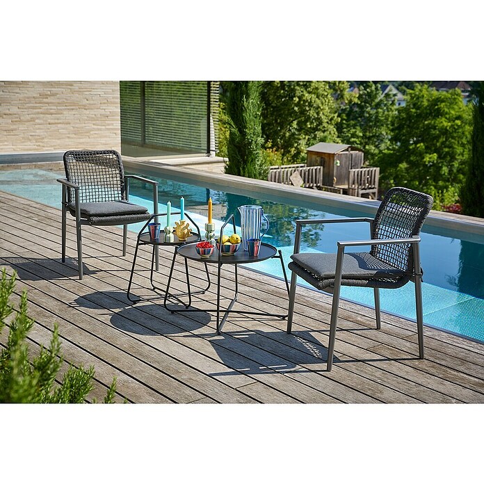 Sunfun Melina Garten-Beistelltisch rund (Ø x H: 80 x 60,5 cm, Stahl, Night-Grey) | BAUHAUS