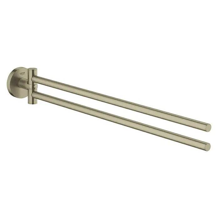 Grohe Essentials Handtuchhalter - 2-armig, Nickel, Matt - Ein schwenkbarer, doppelarmiger Handtuchhalter in gebürstetem Nickel. Perfekt für jedes Badezimmer zur praktischen Handtuchaufbewahrung.