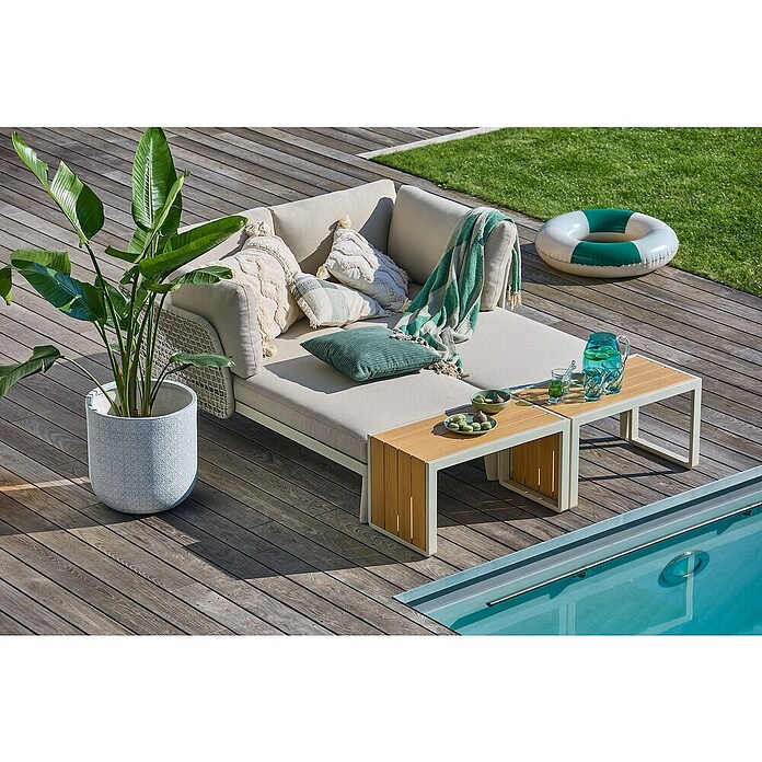 Sunfun Solo Conjunto de muebles chaise lounge + mesa auxiliar (4 pzs., Gris claro) | BAUHAUS