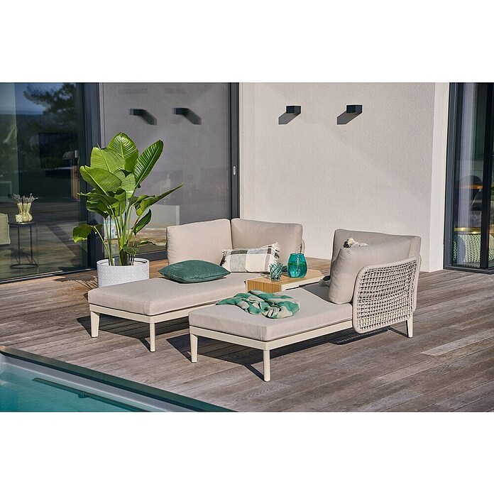 Sunfun Solo Conjunto de muebles chaise lounge + mesa auxiliar (3 pzs., Gris claro) | BAUHAUS