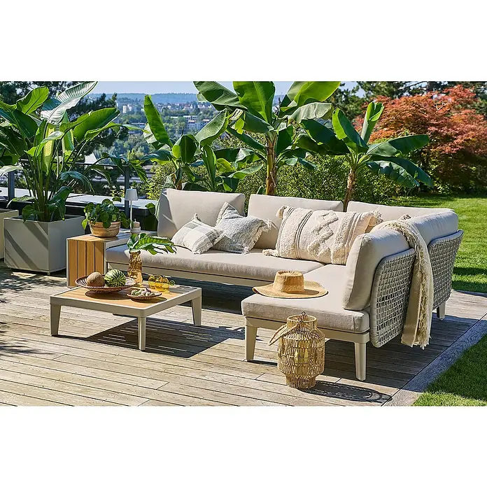 Sunfun Solo Rope Lounge-Element - Aluminium, Light-Greige - Gemütliche Lounge-Ecke im Freien mit einem bequemen Sofa, Kaffeetisch und dekorativen Elementen, ideal zum Entspannen.