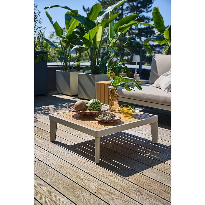 Sunfun Solo Garten-Couchtisch (L x B x H: 72 x 72 x 26 cm, Aluminium, Light-Greige) | BAUHAUS