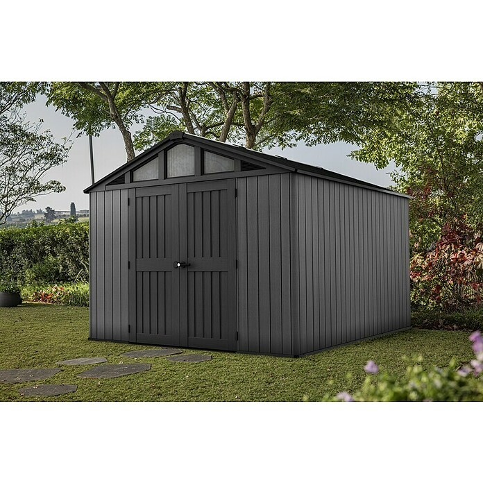 Keter Gerätehaus Stronghold 10x8 (Außenmaß inkl. Dachüberstand (B x T): 304 x 243 cm, Kunststoff, Grau) | BAUHAUS