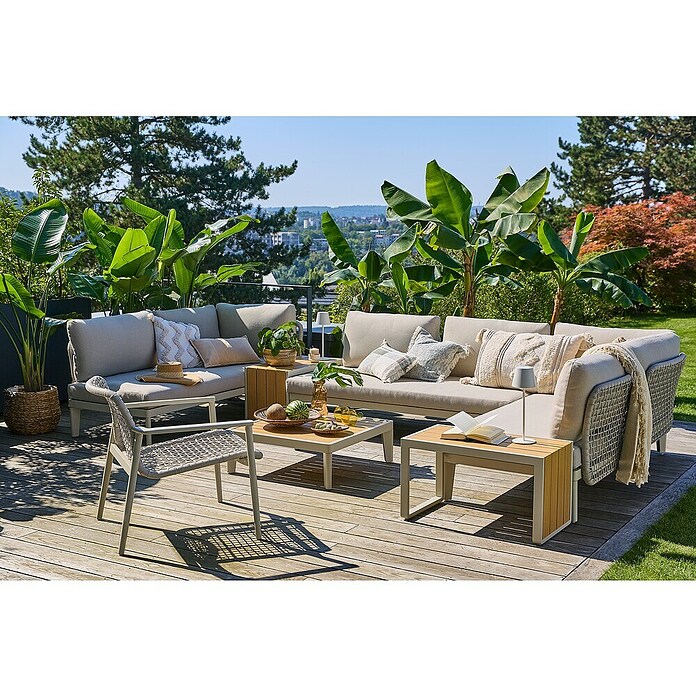Sunfun Loungemöbel-Set Solo Rope IX (9 -tlg., Aluminium/Polyrattan/Olefin, Light-Greige) | BAUHAUS