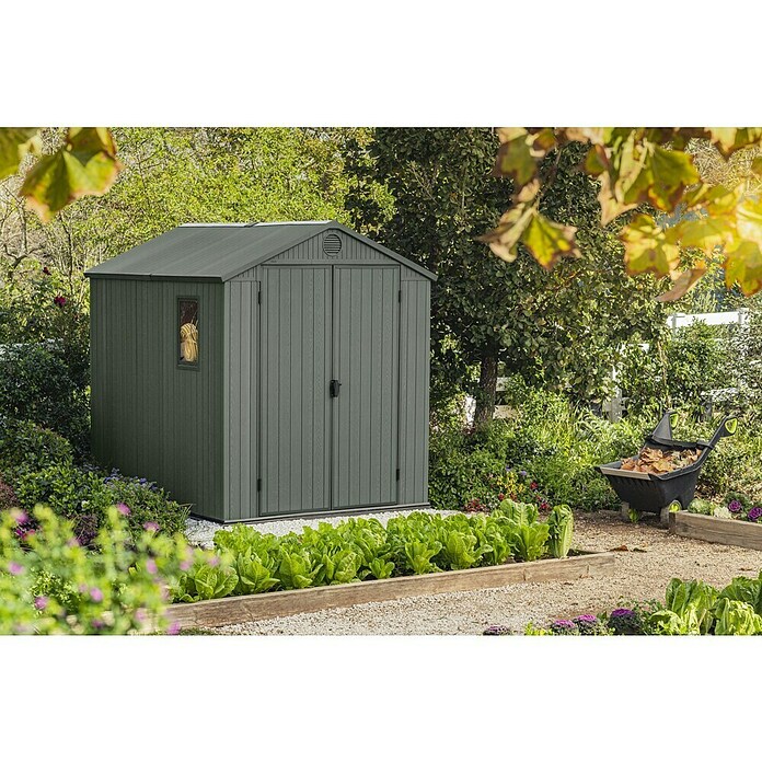 Keter Gartenhaus Darwin 6x8 (Außenmaß inkl. Dachüberstand (B x T): 190 x 244 cm, Kunststoff, Grün, 4,5 m²) | BAUHAUS