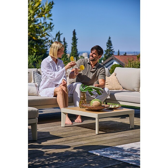 Sunfun Solo Garten-Couchtisch (L x B x H: 72 x 72 x 26 cm, Aluminium, Light-Greige) | BAUHAUS