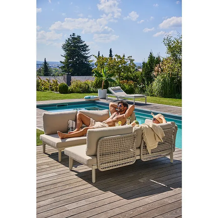 Sunfun Solo Rope Lounge-Element - Aluminium, Light-Greige - Entspannen Sie stilvoll auf diesem bequemen Loungesofa im Freien, ideal für sonnige Tage am Pool.