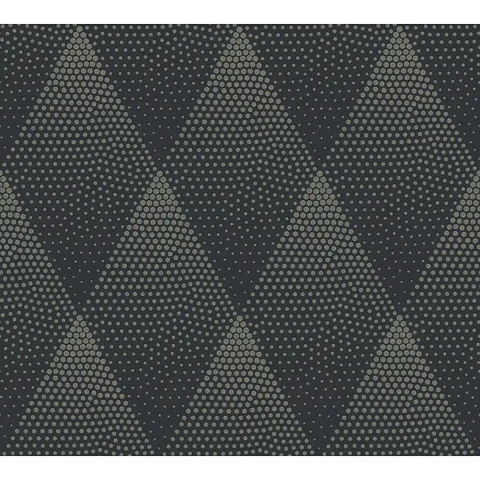 A.S. Création New Walls Vliestapete Rhombus - Schwarz/Gold, Grafisch, 10,05 x 0,53 m - Abstraktes Muster mit grau gepunkteten Dreiecken auf dunklem Hintergrund. Dekoratives Design für moderne Wohnräume.