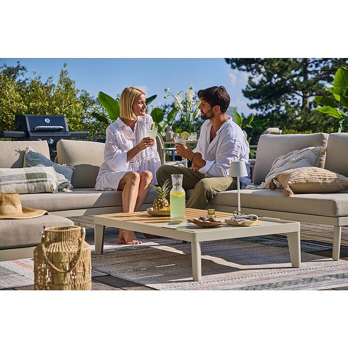Sunfun Solo Mesa de centro (L x An x Al: 120 x 72 x 26 cm, Aluminio, Bandeja extraíble, Beige claro) | BAUHAUS