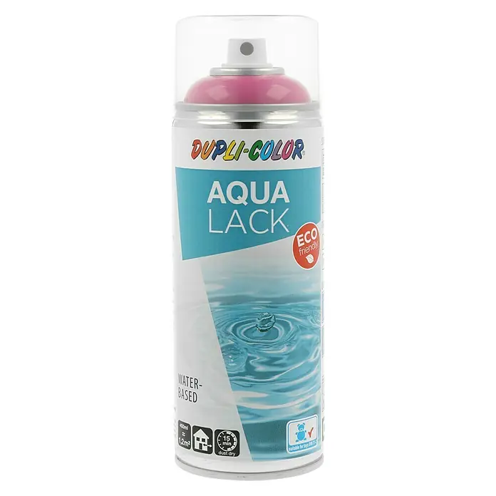 Dupli-Color Aqua Sprühlack Aqua Lack RAL 4010 - Telemagenta, Glänzend, 350 ml - Dose Dupli-Color Aqua Lack in Rosa mit klarem Deckel, umweltfreundlich, wasserbasiert, ideal für DIY-Projekte und Spielzeug.