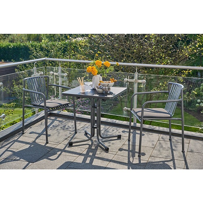 Sunfun Gartenmöbel-Set Boulevard/Sarah (3 -tlg., Night-Grey, Klappbar, Tisch (L x B): 70 x 70 cm, Stuhl (L x B x H): 80 x 59 x 57 cm) | BAUHAUS