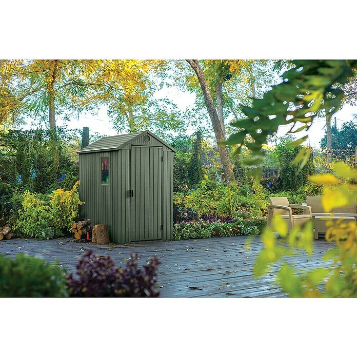 Keter Gerätehaus Darwin 4x6 (Außenmaß inkl. Dachüberstand (B x T): 125,8 x 184,5 cm, Kunststoff, Grün) | BAUHAUS
