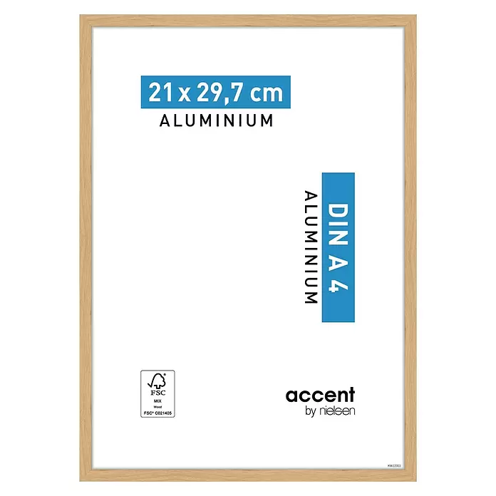 Nielsen Alurahmen Duo - DIN A4 / 21 x 29,7 cm, Eiche - Helles, holzfarbenes Aluminium-Bilderrahmen, 21x29,7 cm (DIN A4).