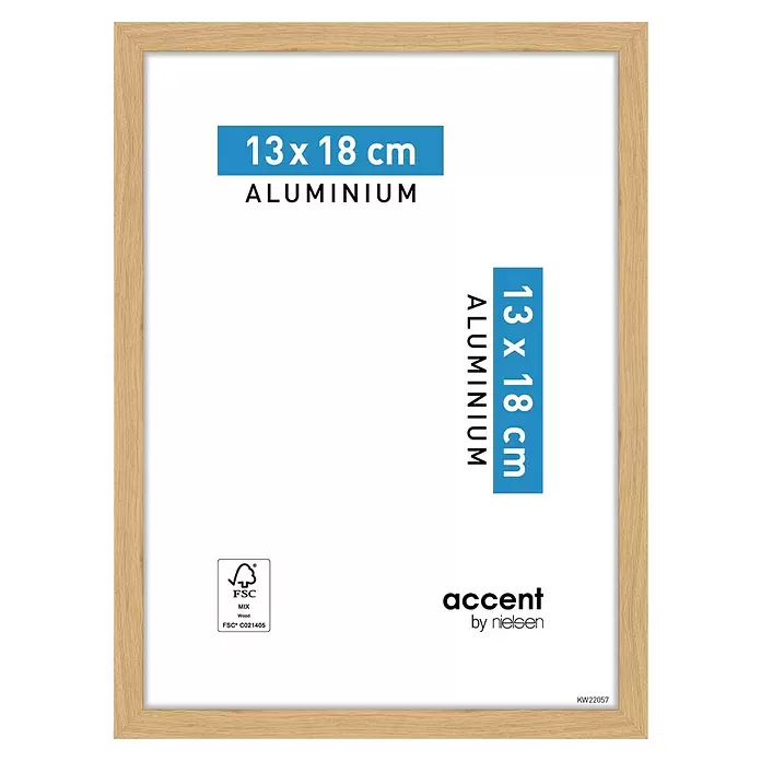 Nielsen Alurahmen Duo - 13 x 18 cm, Eiche - Heller Aluminium-Bilderrahmen in Holzoptik, 13x18 cm.