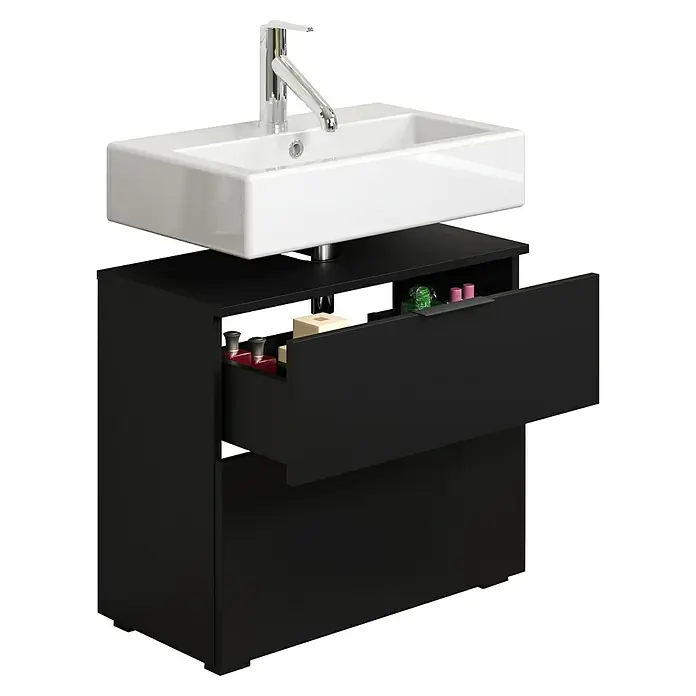 Riva Waschtischunterschrank Space - B x T x H: 65 x 32 x 57 cm, Schwarz, Matt - Ein modernes Waschbecken mit Unterschrank in Schwarz. Das Design besticht durch klare Linien und Funktionalität. Ideal für jedes Badezimmer.