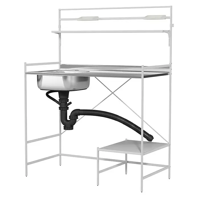 Komplettspüle Ben - 113 x 56 cm, Weiß - Spültisch mit Ablagefläche: Moderner, freistehender Spültisch aus Edelstahl mit praktischer Ablagefläche für die Küche oder den Außenbereich.