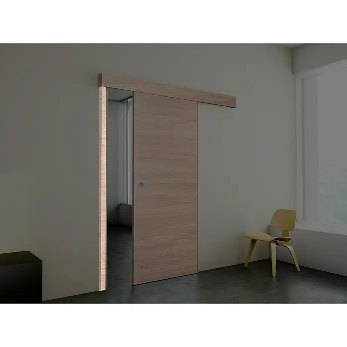 Estructura batiente Roble Gris - 67 x 2.140 mm, Roble Gris - Puerta corredera de madera con herrajes. Puerta corredera elegante con marco de madera, que ofrece una solución moderna y que ahorra espacio para tu hogar.