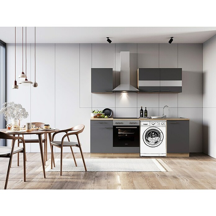 Respekta Küchenzeile Merle (Breite: 220 cm, Grau, Mit Elektrogeräten, Mit Waschmaschinennische) | BAUHAUS