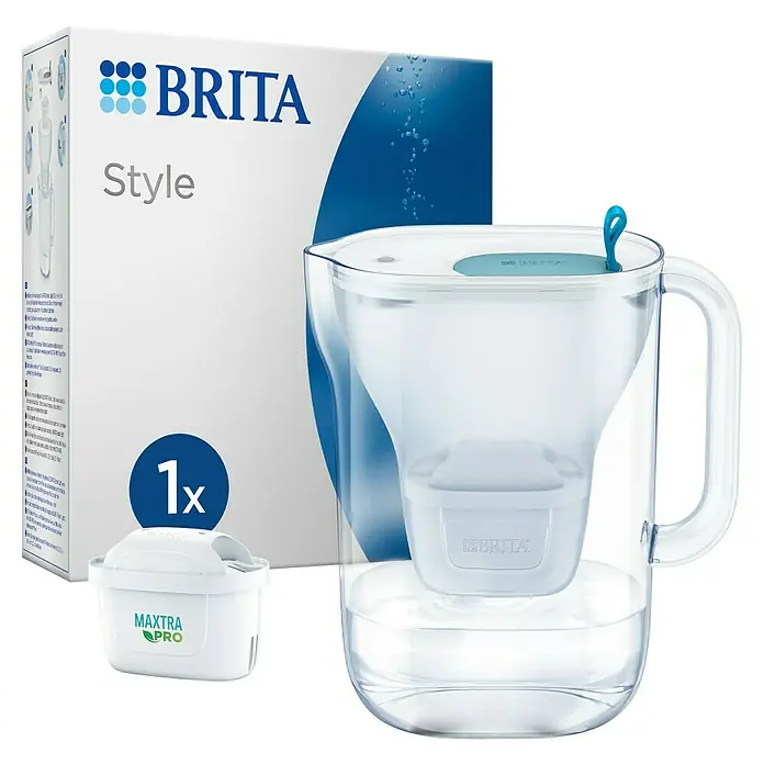 Brita Jarra filtrante Maxtra Pro - Capacidad volumétrica: 2,4 l, 1 ud., Transparente/Azul - Jarra de filtro de agua Brita Style con cartucho y embalaje. Disfruta de agua limpia y filtrada en casa.