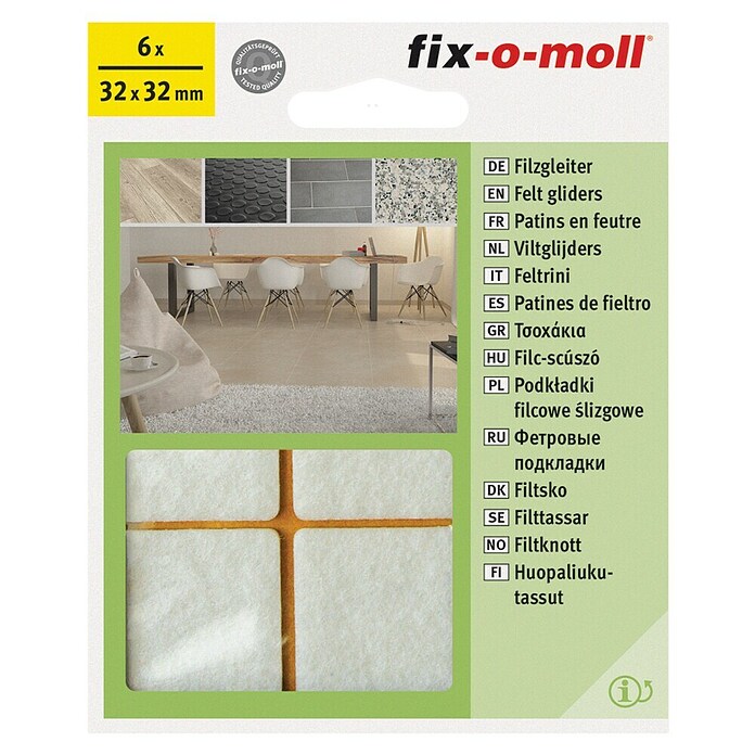 Fix-o-moll Filzgleiter selbstklebend (B x H: 32 x 32 mm, Kleben, 6 Stk., Weiß) | BAUHAUS