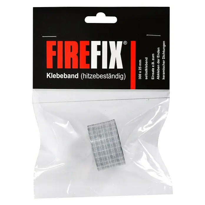 Firefix Gewebe-Klebeband - Selbstklebend, Länge: 30 cm - Produktverpackung für hitzebeständiges Klebeband von Firefix, 300 x 25 mm, selbstklebend, zur Abdichtung keramischer Dichtungen geeignet.