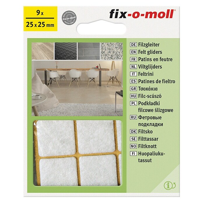 Fix-o-moll Podložna pločica od filca  (Š x V: 25 x 25 mm, Lijepljenje, 9 Kom., Bijela) | BAUHAUS