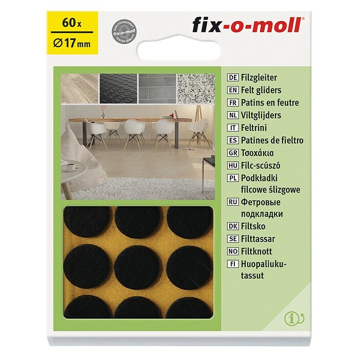 Fix-o-moll Podložna pločica od filca  (Promjer: 17 mm, Lijepljenje, 60 Kom., Smeđa) | BAUHAUS