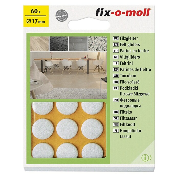 Fix-o-moll Podložna pločica od filca  (Promjer: 17 mm, Lijepljenje, 60 Kom., Bijela) | BAUHAUS