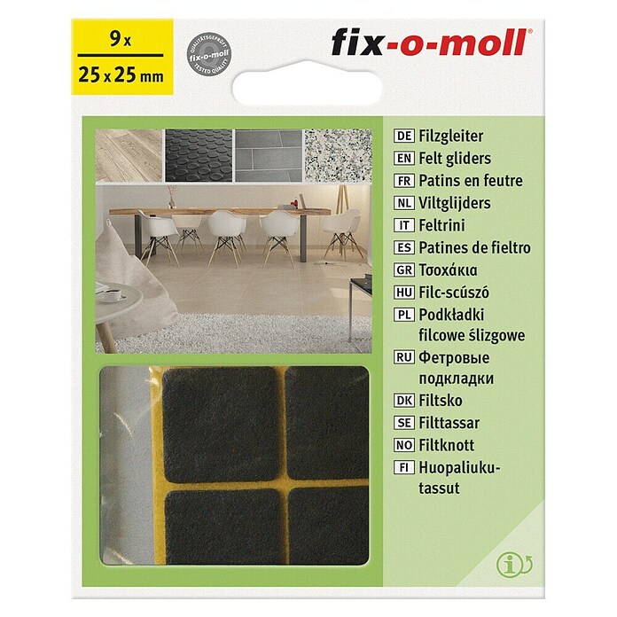 Fix-o-moll Podložna pločica od filca  (Š x V: 25 x 25 mm, Lijepljenje, 9 Kom., Smeđa) | BAUHAUS