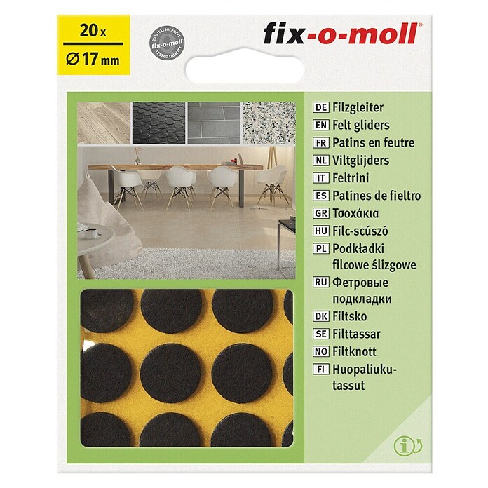 Fix-o-moll Podložna pločica od filca  (Promjer: 17 mm, Lijepljenje, 20 Kom., Smeđa) | BAUHAUS