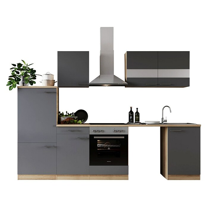 Respekta Küchenzeile Merle (Breite: 280 cm, Grau, Mit Elektrogeräten, Mit Waschmaschinennische) | BAUHAUS