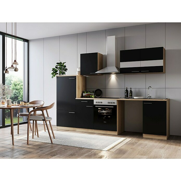 Respekta Küchenzeile Merle (Breite: 280 cm, Schwarz, Mit Elektrogeräten, Mit Waschmaschinennische) | BAUHAUS
