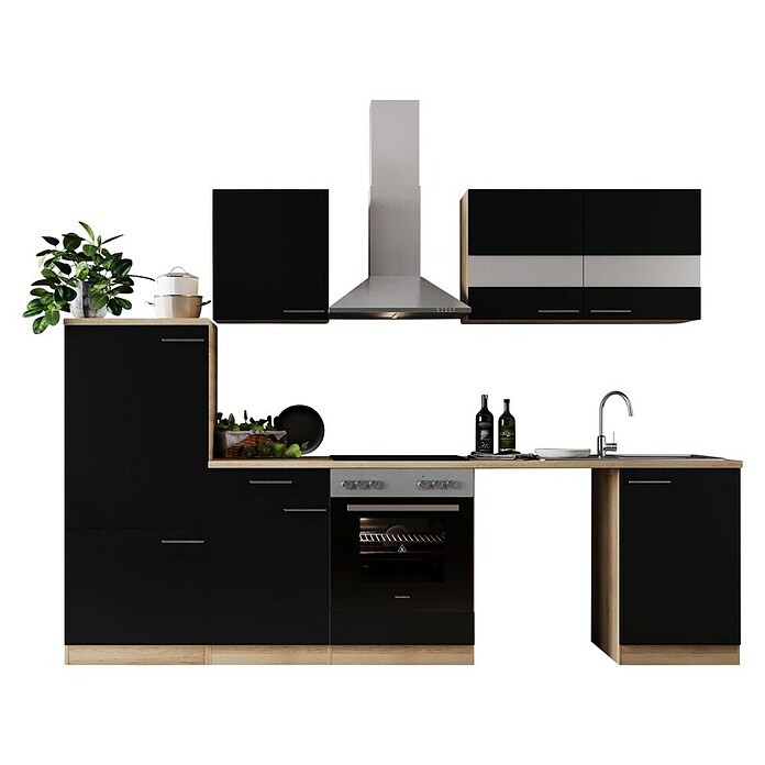 Respekta Küchenzeile Merle (Breite: 280 cm, Schwarz, Mit Elektrogeräten, Mit Waschmaschinennische) | BAUHAUS