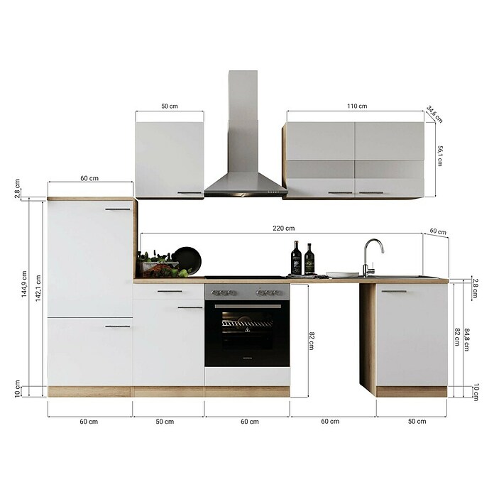 Respekta Küchenzeile Merle (Breite: 280 cm, Schwarz, Mit Elektrogeräten, Mit Waschmaschinennische) | BAUHAUS