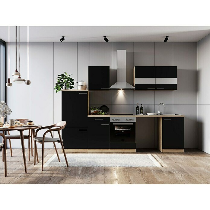 Respekta Küchenzeile Merle (Breite: 280 cm, Schwarz, Mit Elektrogeräten, Mit Waschmaschinennische) | BAUHAUS
