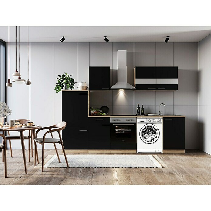 Respekta Küchenzeile Merle (Breite: 280 cm, Schwarz, Mit Elektrogeräten, Mit Waschmaschinennische) | BAUHAUS