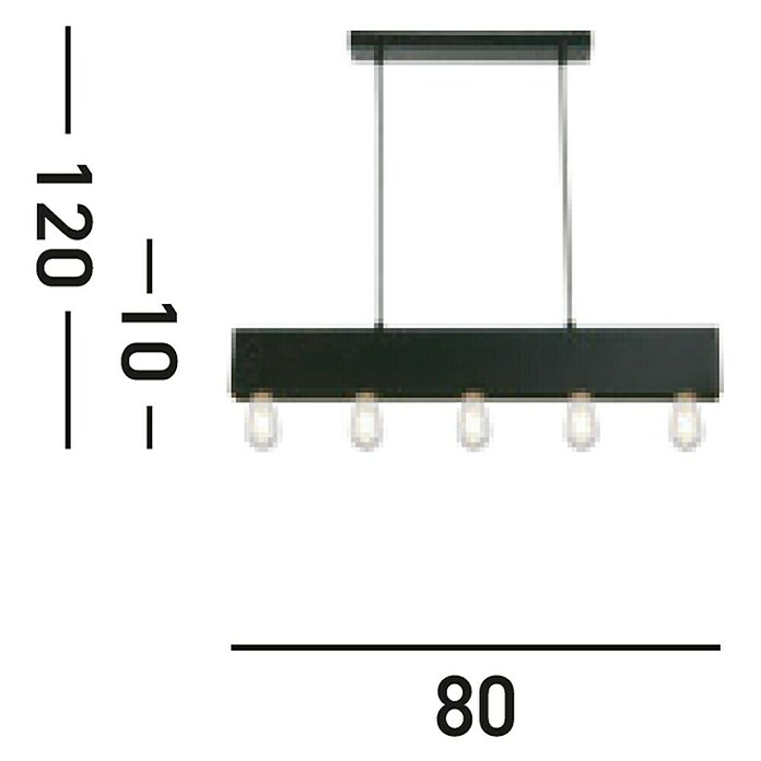 Searchlight Hanglamp Piano (l x b x h: 80 x 7 x 11,5 cm, Zwart, E27) | BAUHAUS