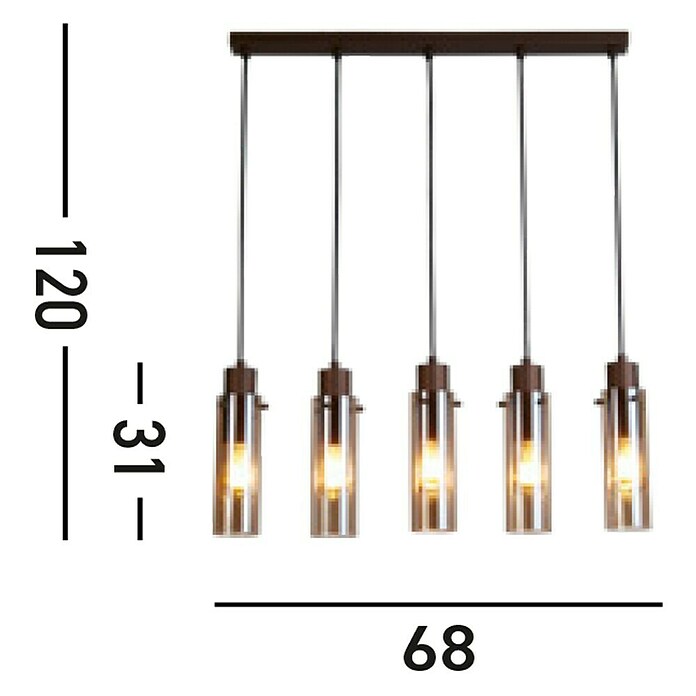 Searchlight Hanglamp Sweden (l x b x h: 68 x 7 x 31 cm, Kleur glas: Amber, E27) | BAUHAUS