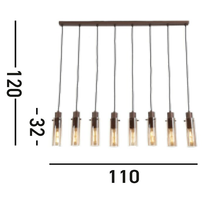 Searchlight Hanglamp Sweden (l x b x h: 110 x 7 x 32 cm, Kleur glas: Amber, E27) | BAUHAUS
