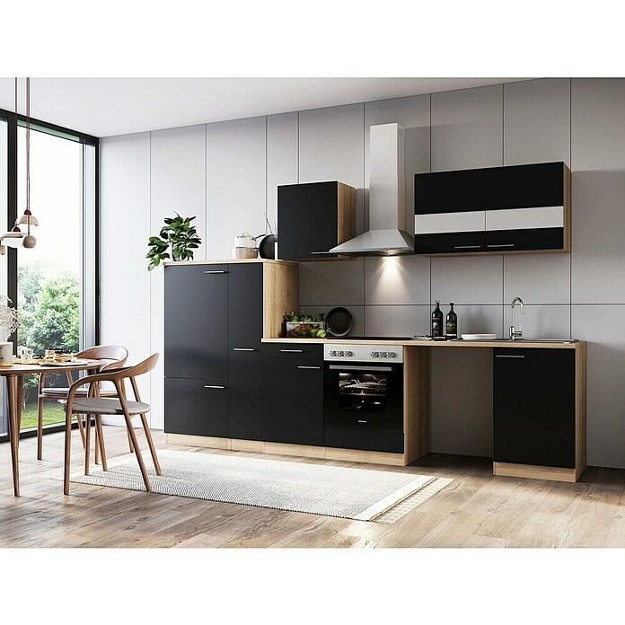 Respekta Küchenzeile Merle (Breite: 310 cm, Schwarz, Mit Elektrogeräten, Mit Waschmaschinennische) | BAUHAUS