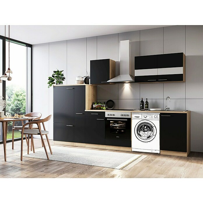 Respekta Küchenzeile Merle (Breite: 310 cm, Schwarz, Mit Elektrogeräten, Mit Waschmaschinennische) | BAUHAUS