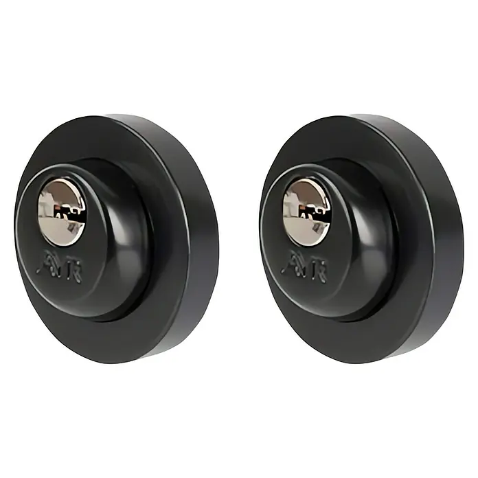 AYR Close Pestillo con bloqueo 103-50 CC - Diámetro exterior: 51,5 mm, Número de llaves: 2 ud. - Dos cilindros de bloqueo ABUS negros para mayor seguridad. Construcción duradera para una protección fiable.