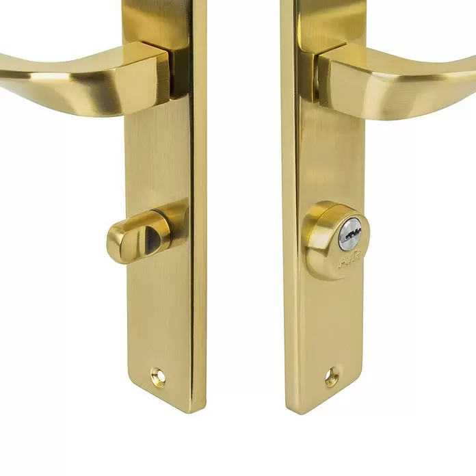 AYR Close Pestillo con bloqueo 103-E - Zinc fundido, Cromo - Juego de manillas de latón cepillado con pomo interior y bombín de llave exterior.