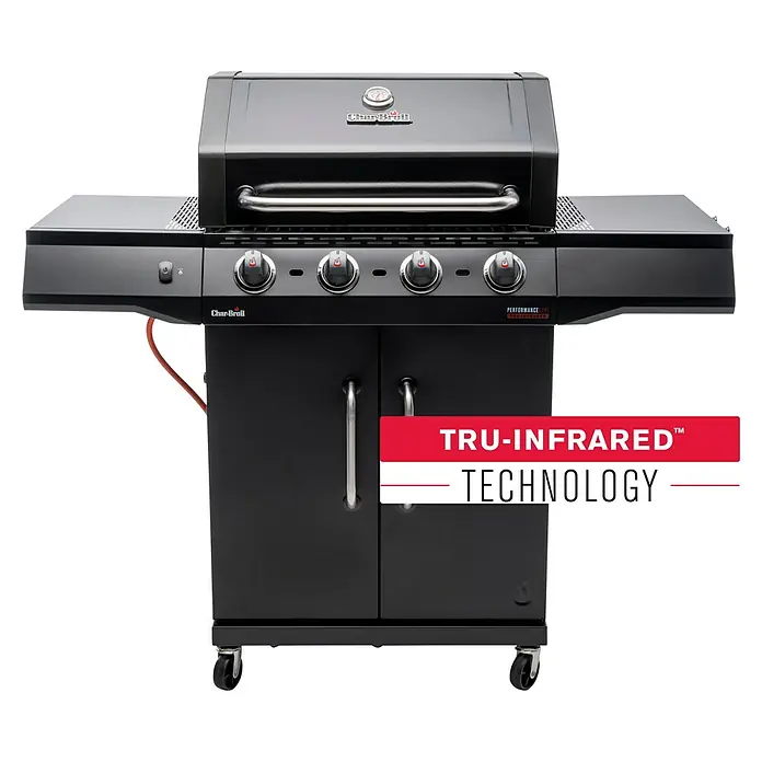 Char-Broil Gasgrill Performance Core B4 - Grillfläche (B x T): 63 x 43,5 cm, 8,68 kW, Anzahl Brenner: 4 - Abbildung eines Char-Broil Gasgrills mit TRU-Infrared Technologie. Ein stilvoller, schwarzer Grill für das perfekte Grillerlebnis.
