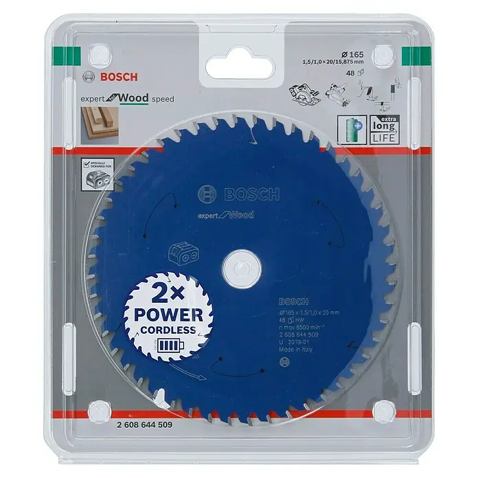 Bosch Disco de sierra for Wood - 165 mm, Orificio: 20 mm, Número de dientes: 48 ud. - Hoja de sierra circular Bosch Expert Wood Speed, diámetro 165 mm, ideal para serrar madera de forma rápida y precisa.